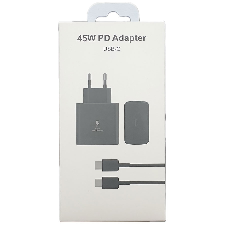 Set super fast charging încărcător 45W şi cablu Type C - Type C 5A negru