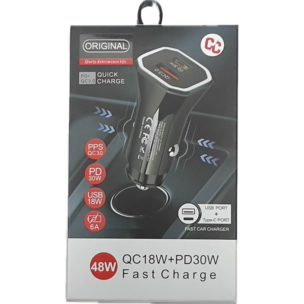 INCARCATOR AUTO 48 W CU CONECTARE USB-A SI  TYPE C - NEGRU
